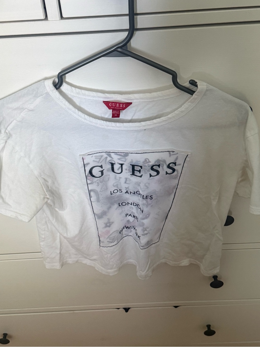 Guess White Logo Graphic Crop Tee